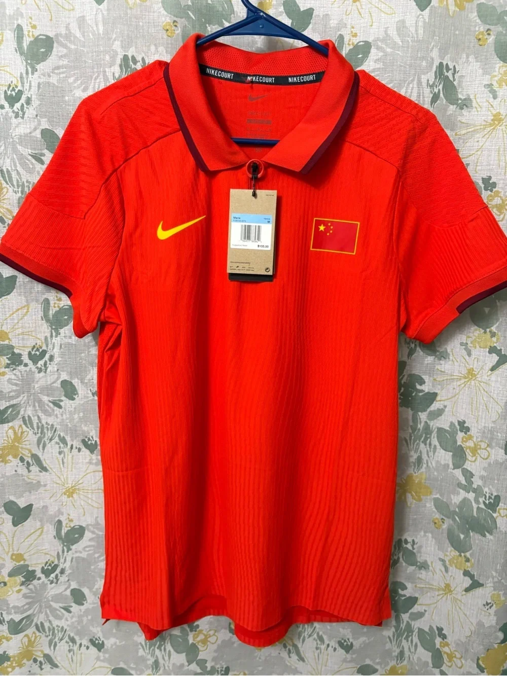 Nike Red Polo Top with Yellow Swoosh and Flag Patch